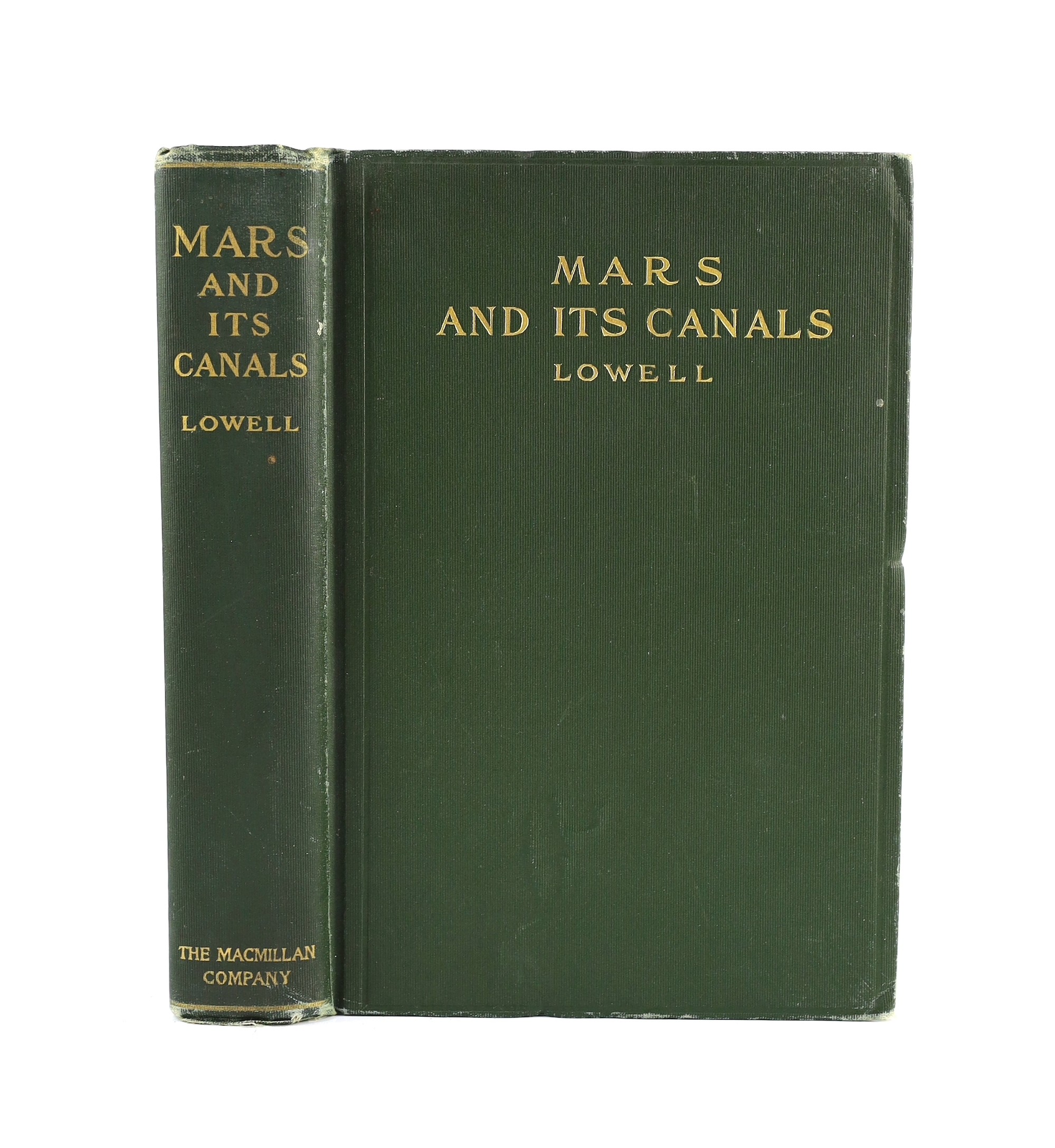 Lowell, Percival - Mars and its Canals, First edition. 15 plates (4 coloured) and a d-page map, num. text illus.; original gilt cloth and gilt top., New York, 1906